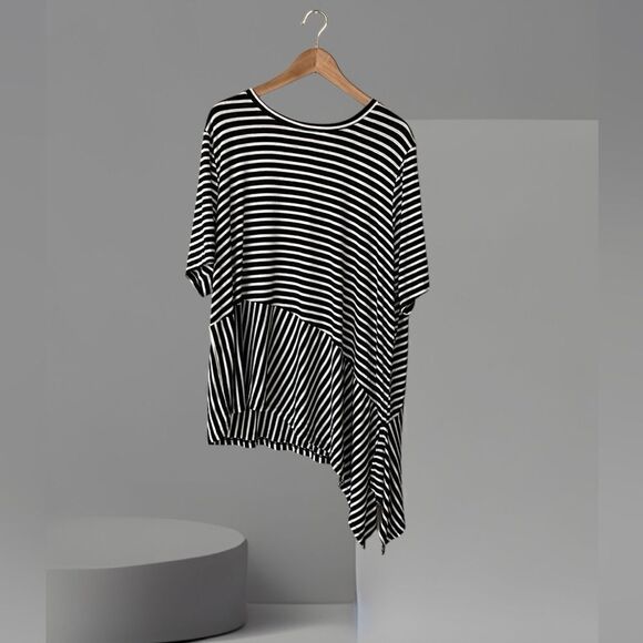 NWT Lane Bryant Womens Top Plus Size 22/24 Tunic Asymmetric Hem Stripe - Picture 1 of 9